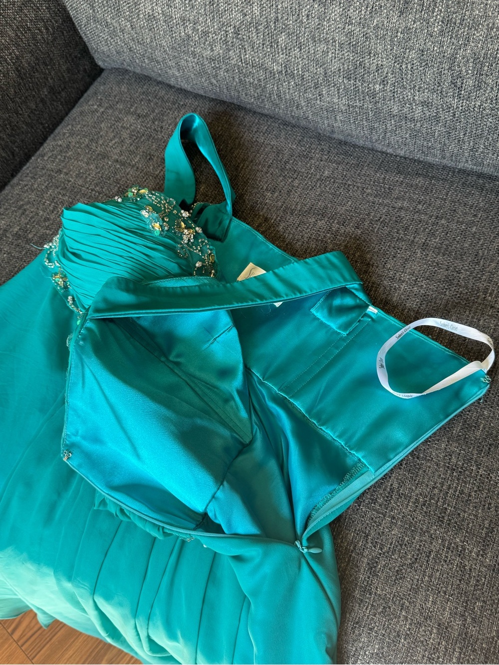 Sydney’s Closet Teal Beaded Chiffon Mini Dress - Picture 15 of 16